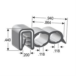 Co-Extruded Dual Bulb Trim Seal with Vent Holes Illustrated with Dimensions